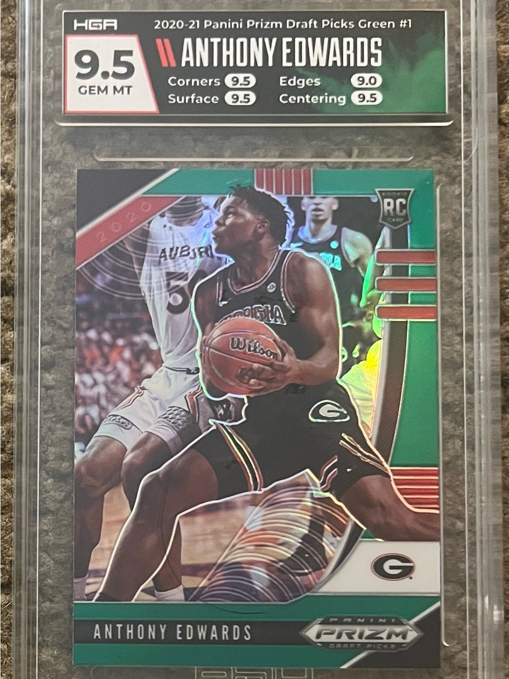 2020-21 Panini Prizm Anthony Edwards Rookie Card - Green HGA 9.5